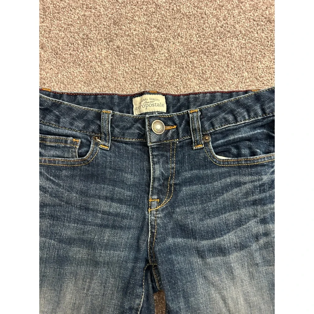 Aeropostale Denim Shorts Womens XS 1/2 Blue Excellent Bermuda Dark Wash Stretch